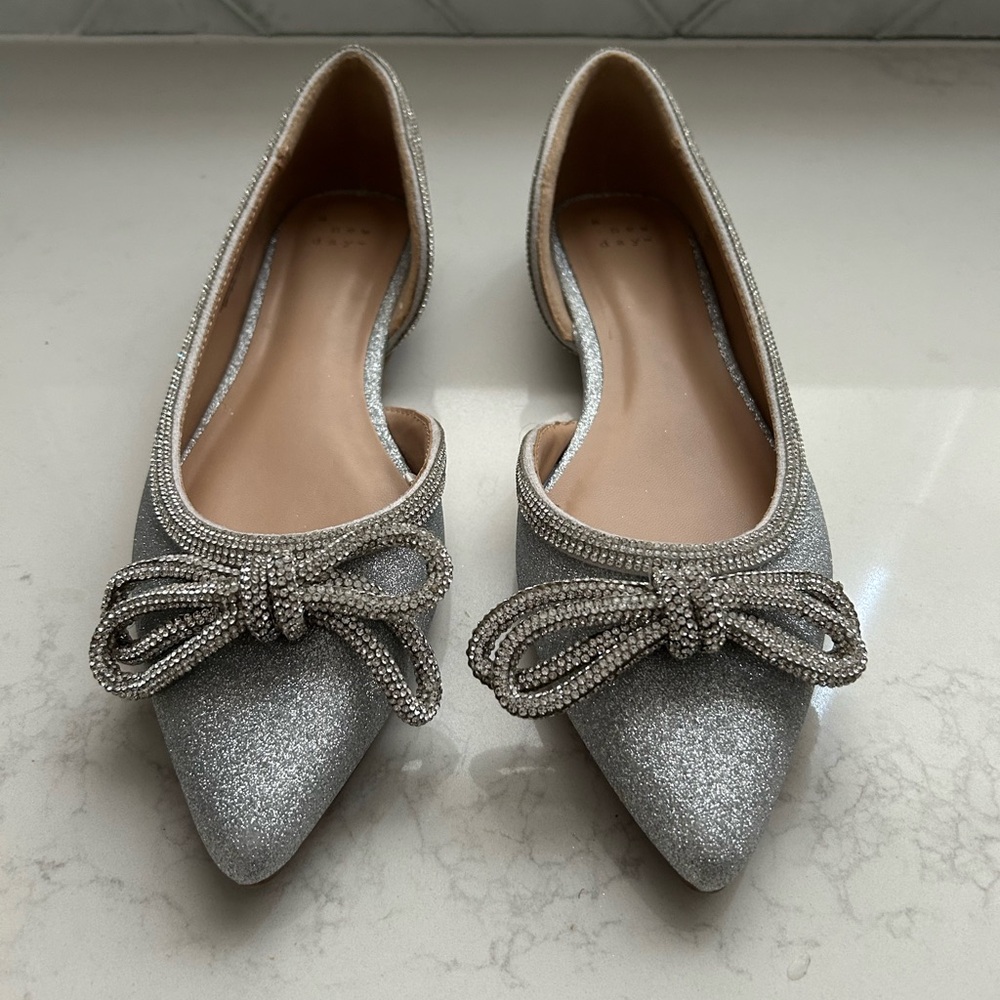 A NEW DAY Juliette Silver Bow Flats